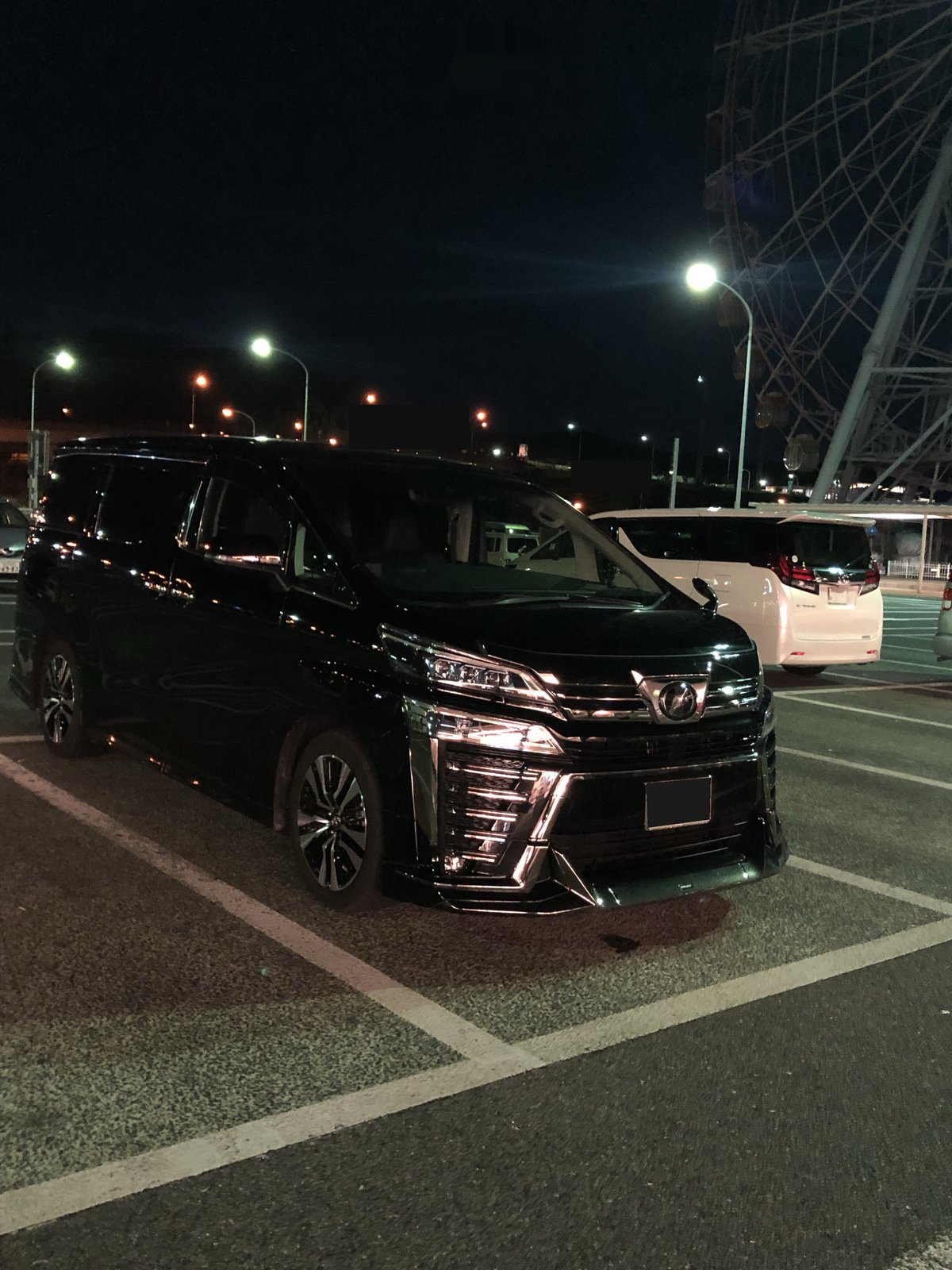 夜の観覧車をバックに駐車したヴェルファイア30後期 ZG｜オーナー実写