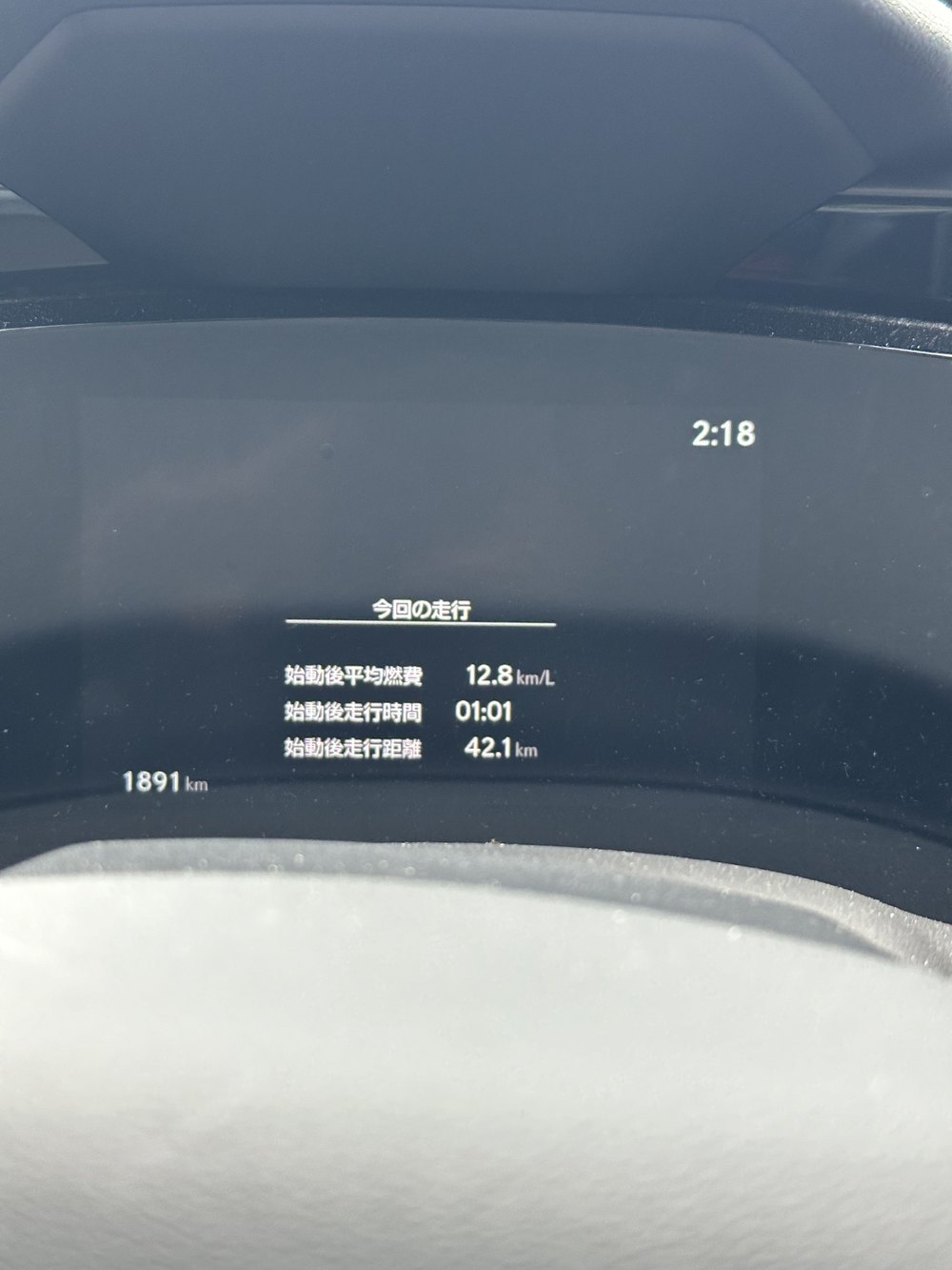 NX350の始動後平均燃費12.8km/L(メーター実測)