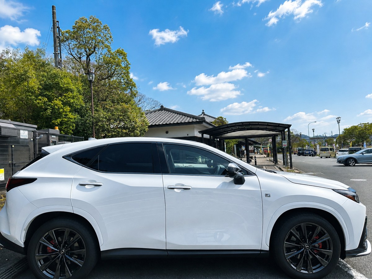 青空とレクサスNX350h F SPORT サイドビュー