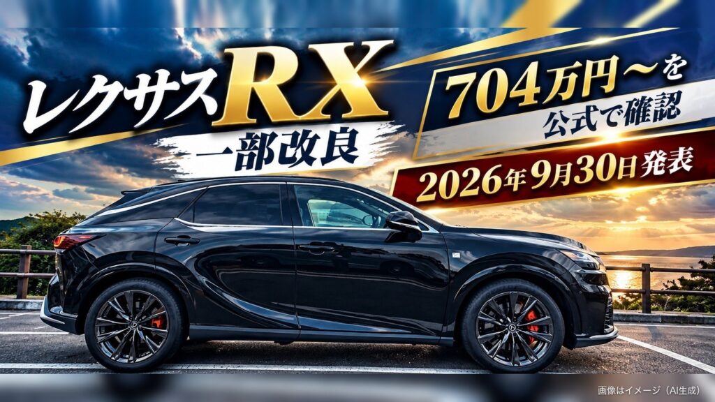 レクサスRX 一部改良 704万円〜を公式で確認 2026年9月30日発表（画像はイメージ・AI生成）
